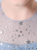 Blue Jewel Neck 3/4 Length Sleeves Bows Formal Kids Pageant flower girl dresses-Dbrbridal