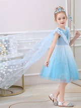 Blue Jewel Neck Lace Sleeveless Short Princess Dress Kids Social Party Dresses-Dbrbridal