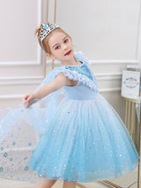 Blue Jewel Neck Lace Sleeveless Short Princess Dress Kids Social Party Dresses-Dbrbridal