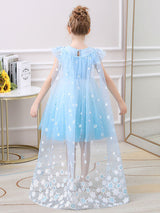 Blue Jewel Neck Lace Sleeveless Short Princess Dress Kids Social Party Dresses-Dbrbridal