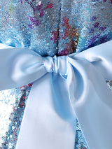 Blue Jewel Neck Sleeveless Bows Kids Social Party Dresses Princess Dress-Dbrbridal