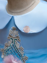 Blue Jewel Neck Sleeveless Bows Tulle Polyester Cotton Flowers Kids Social Party Dresses-Dbrbridal