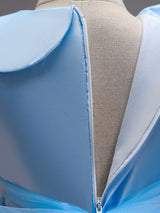 Blue Jewel Neck Sleeveless Bows Tulle Polyester Cotton Flowers Kids Social Party Dresses-Dbrbridal