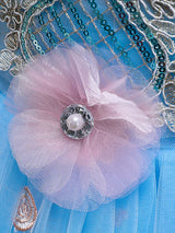 Blue Jewel Neck Sleeveless Bows Tulle Polyester Cotton Flowers Kids Social Party Dresses-Dbrbridal