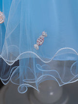Blue Jewel Neck Sleeveless Bows Tulle Polyester Cotton Flowers Kids Social Party Dresses-Dbrbridal