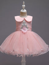 Blue Jewel Neck Sleeveless Bows Tulle Polyester Cotton Flowers Kids Social Party Dresses-Dbrbridal