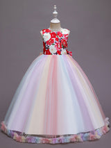 Blue Jewel Neck Sleeveless Lace Polyester Cotton Tulle Embroidered Kids Party Dresses-Dbrbridal