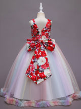 Blue Jewel Neck Sleeveless Lace Polyester Cotton Tulle Embroidered Kids Party Dresses-Dbrbridal