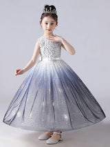 Blue Jewel Neck Sleeveless Polyester Tulle Lace Polyester Cotton Embroidered Kids Party Dresses-Dbrbridal