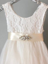 Blue Jewel Neck Sleeveless Sash Kids Party Dresses-Dbrbridal