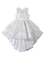 Blue Jewel Neck Sleeveless Short Princess Dress Sash Lace Kids Party Dresses-Dbrbridal