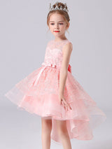 Blue Jewel Neck Sleeveless Short Princess Dress Sash Lace Kids Party Dresses-Dbrbridal