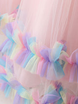 Blue Jewel Neck Tulle Sleeveless Ankle-Length Bows Kids Social Party Dresses Princess Dress-Dbrbridal