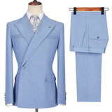 Blue Slim Fit Peaked Lapel Ruffles New Arrival Men's Prom Suits-Dbrbridal