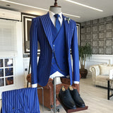 Blue Striped 3-pieces Peaked Lapel Formal Men Suits-Dbrbridal