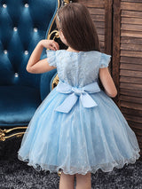 Blue Teenage Girls Dress Summer Children Party Elegant Princess Long Tulle Baby Girls Kids Lace Wedding Ceremony Dresses-Dbrbridal