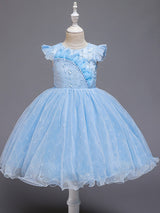 Blue Teenage Girls Dress Summer Children Party Elegant Princess Long Tulle Baby Girls Kids Lace Wedding Ceremony Dresses-Dbrbridal