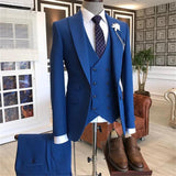 Blue Three-Pieces Peaked Lapel Men Suits-Dbrbridal