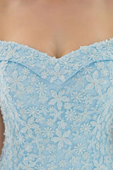 Blue Wedding Dress Lace Flower Applique Off-The-Shoulder Tulle Cape Chaple Train A-Line Bridal Gown-Dbrbridal