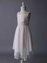 Blush Pink Flower Girl Boho Dress Tea Length Lace Chiffon Irregular Design Kids Party Dresses-Dbrbridal
