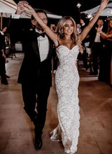 Bohemian Lace Elegant Sweetheart Slit Wedding Dresses Removable Train-Dbrbridal