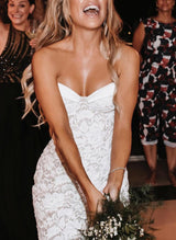 Bohemian Lace Elegant Sweetheart Slit Wedding Dresses Removable Train-Dbrbridal