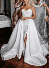 Bohemian Lace Elegant Sweetheart Slit Wedding Dresses Removable Train-Dbrbridal