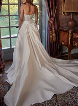 Bohemian Lace Elegant Sweetheart Slit Wedding Dresses Removable Train-Dbrbridal