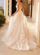Bohemian V-Neck Bridal Gown Featuring Illusion Back-Dbrbridal