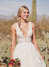 Boho Garden Ball-Gown Lace Wedding Dresses Sweep Train-Dbrbridal