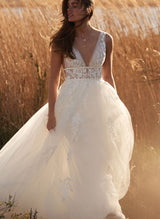 Boho Garden Ball-Gown Lace Wedding Dresses Sweep Train-Dbrbridal