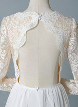 Boho Garden Chic A-line Illusion Neck Long Sleeves Lace Tulle Wedding Dresses-Dbrbridal