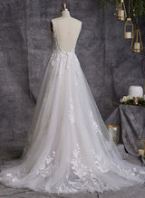 Boho Garden Chic A-line V-neck Retro style Tulle Wedding Dresses Appliques Lace-Dbrbridal