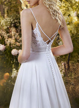 Boho Garden Chic A-line V-Neck Tulle Wedding Dresses Split Front Appliques Lace-Dbrbridal