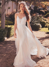 Boho Garden Lace Chic A-line Wedding Dresses V-neck Chiffon Sweep Train-Dbrbridal