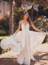 Boho Garden Lace Chic A-line Wedding Dresses V-neck Chiffon Sweep Train-Dbrbridal