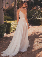 Boho Garden Lace Chic A-line Wedding Dresses V-neck Chiffon Sweep Train-Dbrbridal