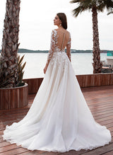 Boho Garden Lace Long Sleeves Wedding Dresses Ball-Gown-Dbrbridal