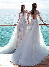 Boho Garden Lace Long Sleeves Wedding Dresses Ball-Gown-Dbrbridal