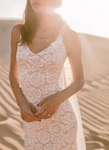 Boho Garden Lace Open Back Mermaid Fitted Wedding Dresses Court Train-Dbrbridal