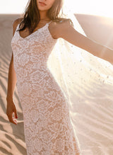 Boho Garden Lace Open Back Mermaid Fitted Wedding Dresses Court Train-Dbrbridal