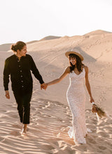 Boho Garden Lace Open Back Mermaid Fitted Wedding Dresses Court Train-Dbrbridal