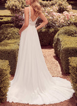 Boho Garden Lace Slit Wedding Dresses Featuring Chic A-line Chiffon-Dbrbridal