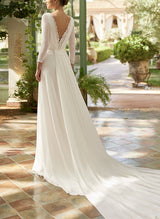 Boho Garden Lace Square Neckline Chic A-line Wedding Dresses-Dbrbridal