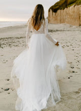 Boho Garden Lace Tulle Chic A-line Wedding Dresses Long Sleeves-Dbrbridal