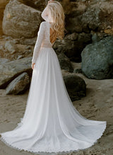 Boho Garden Lace Tulle Chic A-line Wedding Dresses Long Sleeves-Dbrbridal