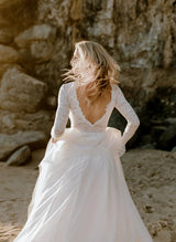 Boho Garden Lace Tulle Chic A-line Wedding Dresses Long Sleeves-Dbrbridal