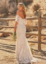 Boho Garden Lace Wedding Dress Western Style Off-The-Shoulder Design Sweep Train-Dbrbridal