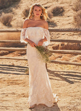 Boho Garden Lace Wedding Dress Western Style Off-The-Shoulder Design Sweep Train-Dbrbridal