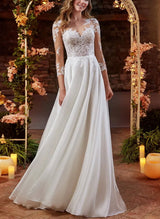 Boho Garden Lace Wedding Dresses 3 4 Sleeves-Dbrbridal
